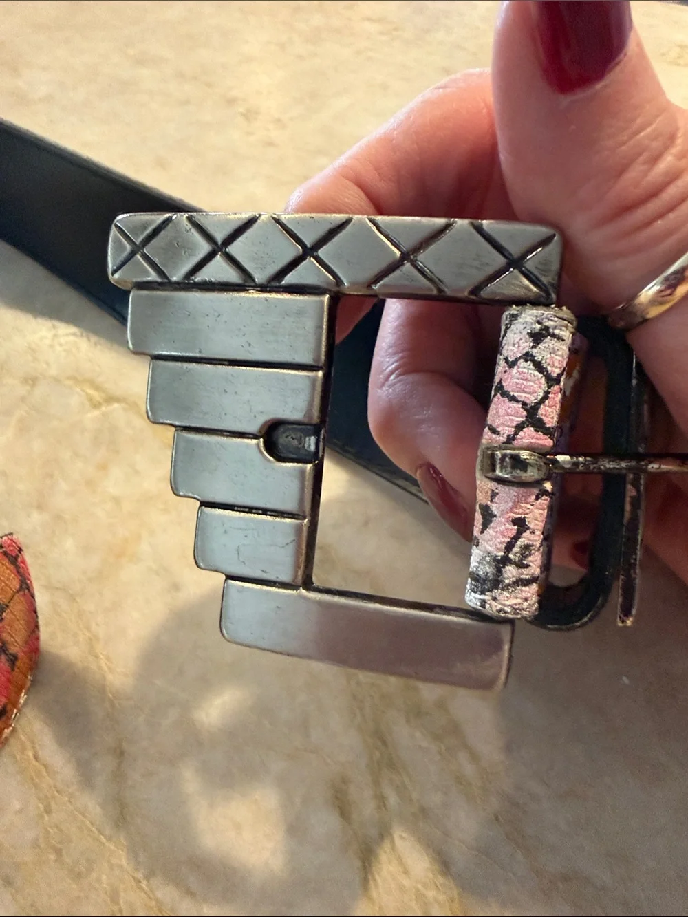 Multicolor Textured Women's Belt with Statement Gunmetal Buckle
